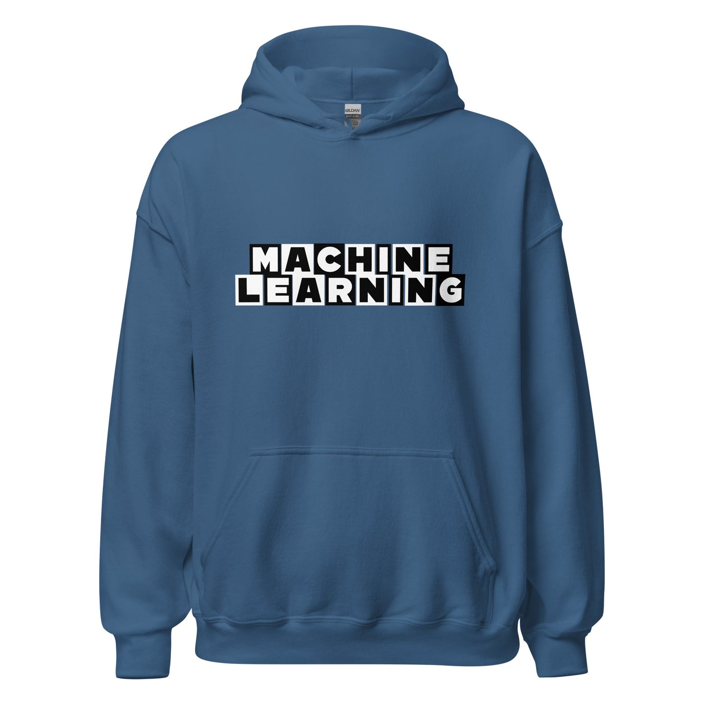 Product mockup photo of the MACHINE LEARNING Network Hoodie (unisex) Indigo Blue / M.