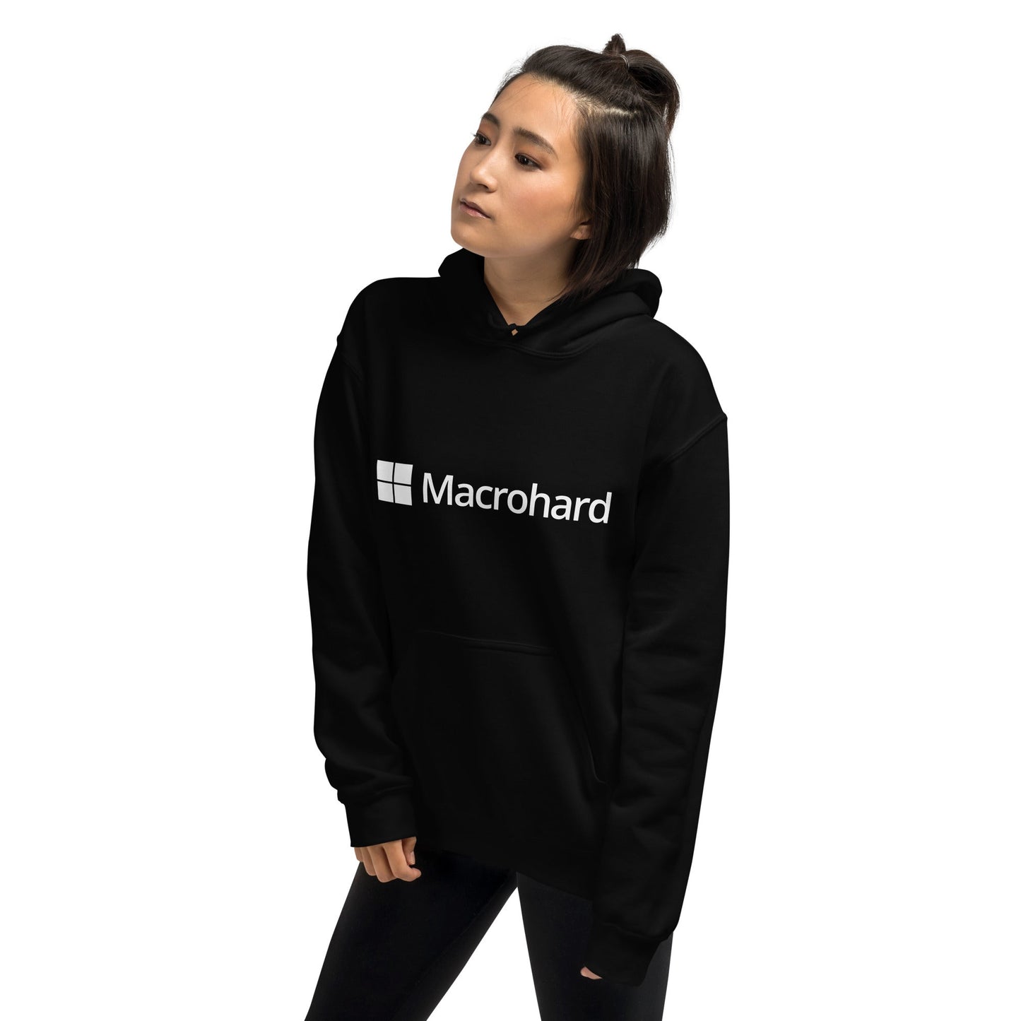 Product mockup photo of the Macrohard Hoodie (unisex).