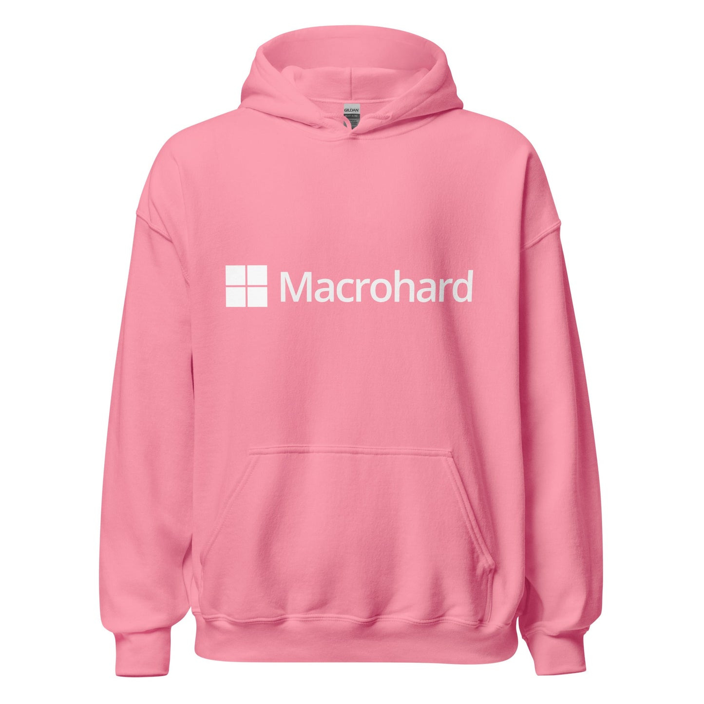 Product mockup photo of the Macrohard Hoodie (unisex) Azalea / M.