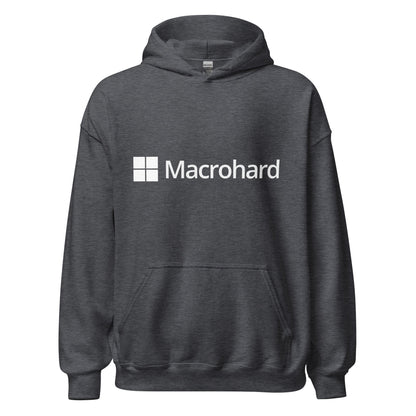 Product mockup photo of the Macrohard Hoodie (unisex) Dark Heather / M.