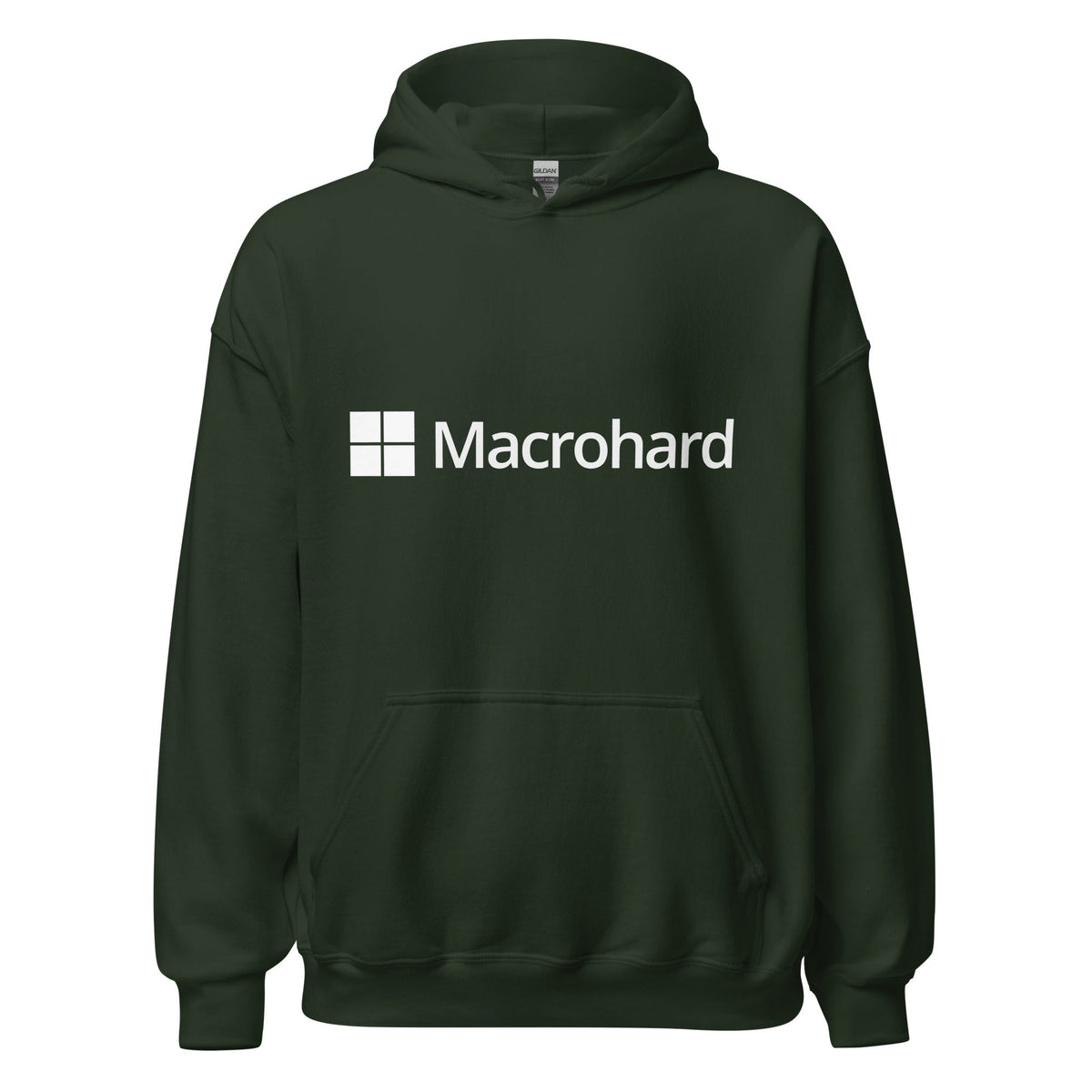 Product mockup photo of the Macrohard Hoodie (unisex) Forest Green / M.