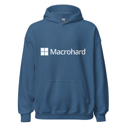 Product mockup photo of the Macrohard Hoodie (unisex) Indigo Blue / M.