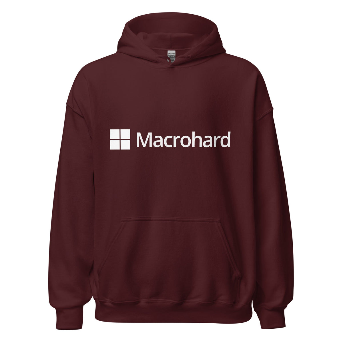 Product mockup photo of the Macrohard Hoodie (unisex) Maroon / M.