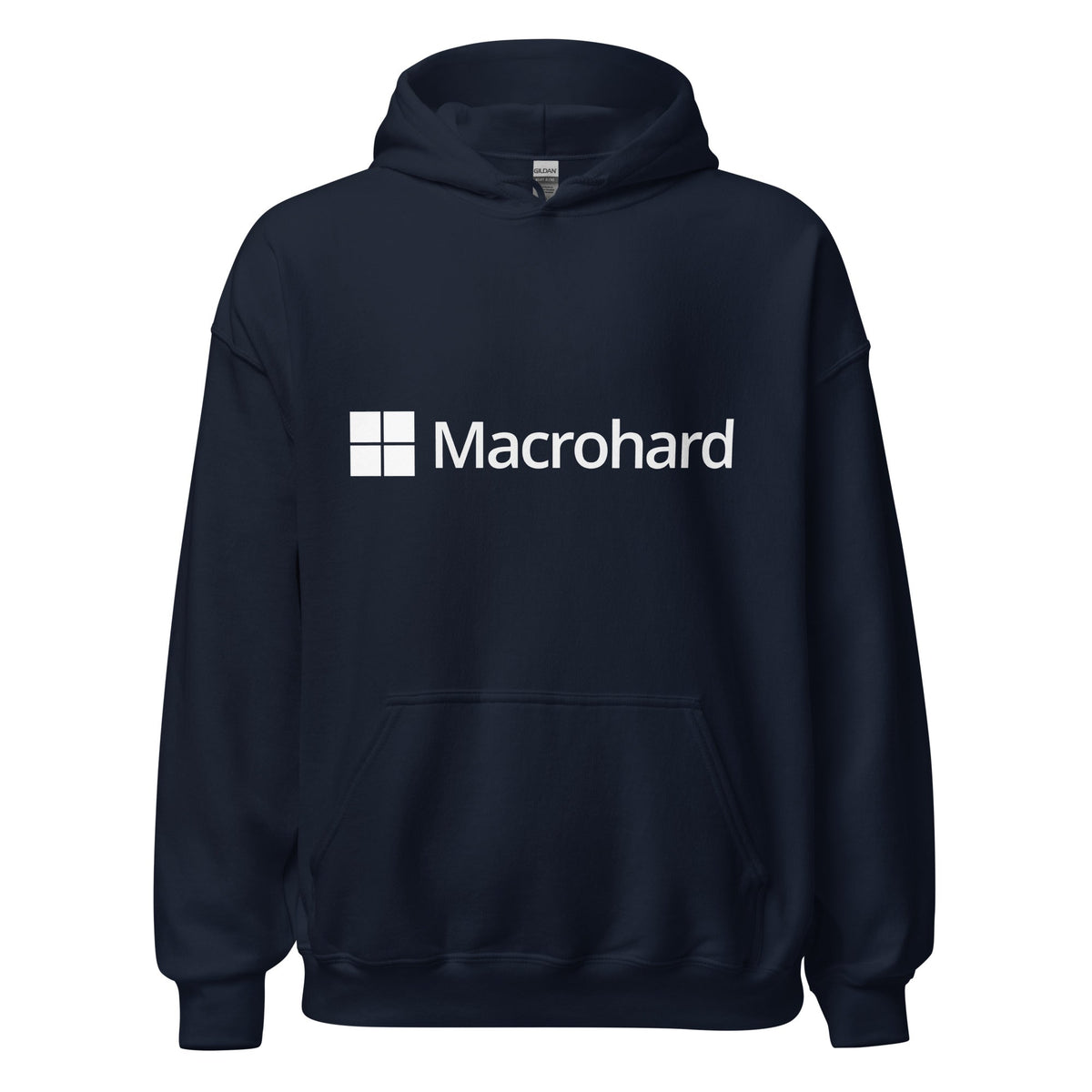 Product mockup photo of the Macrohard Hoodie (unisex) Navy / M.
