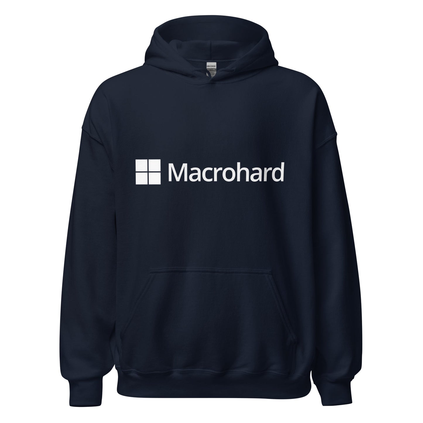 Product mockup photo of the Macrohard Hoodie (unisex) Navy / M.