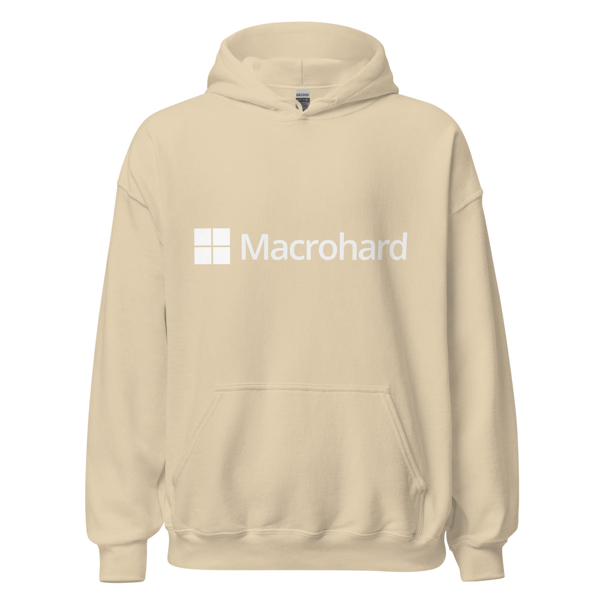 Product mockup photo of the Macrohard Hoodie (unisex) Sand / M.
