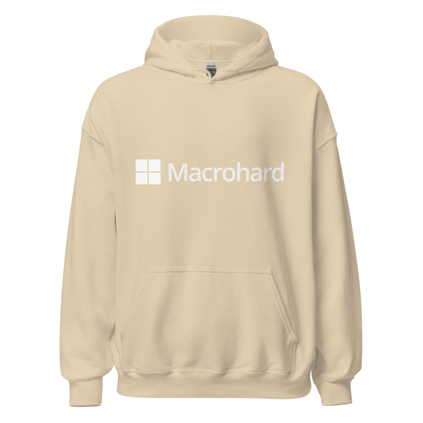 Product mockup photo of the Macrohard Hoodie (unisex) Sand / M.