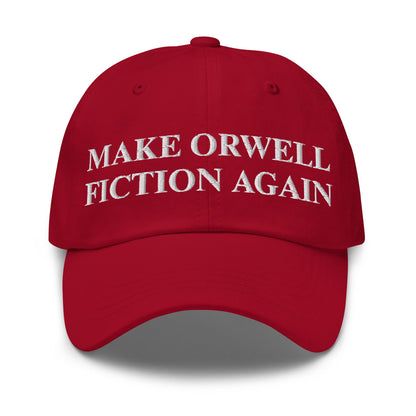 Image of the MAKE ORWELL FICTION AGAIN Cap Cranberry.