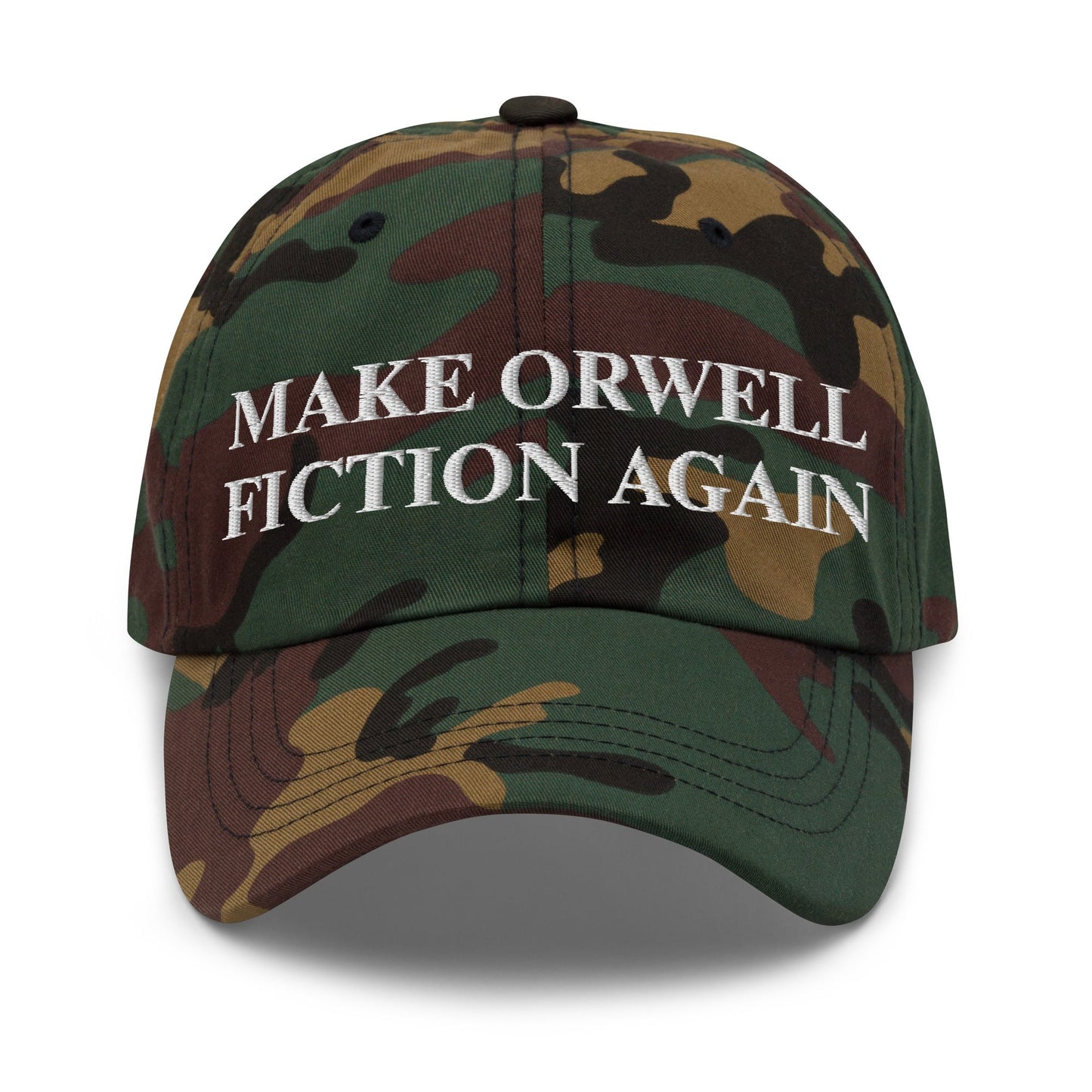 Image of the MAKE ORWELL FICTION AGAIN Cap Green Camo.