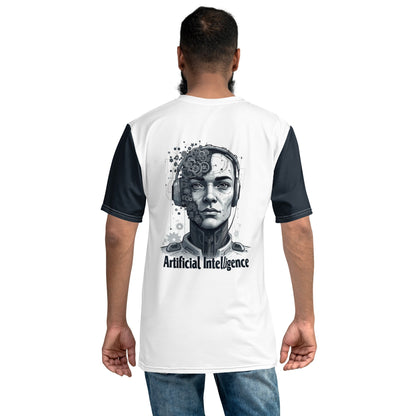 Product mockup photo of the Male Gear Head Robot T Shirt (men).