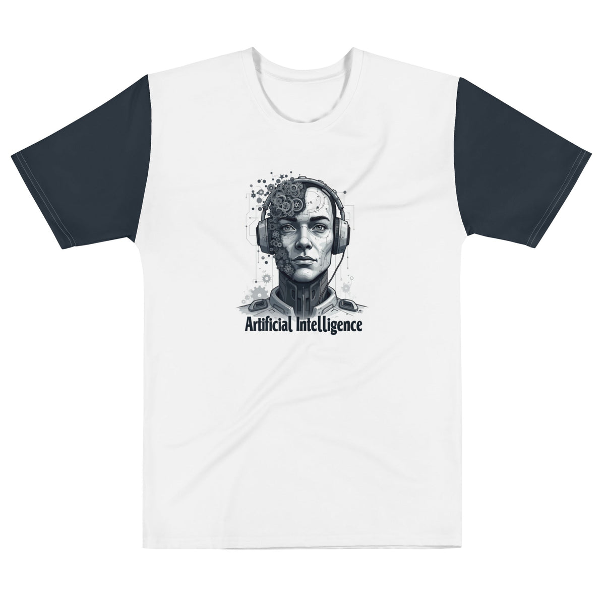 Product mockup photo of the Male Gear Head Robot T Shirt (men) M / White.