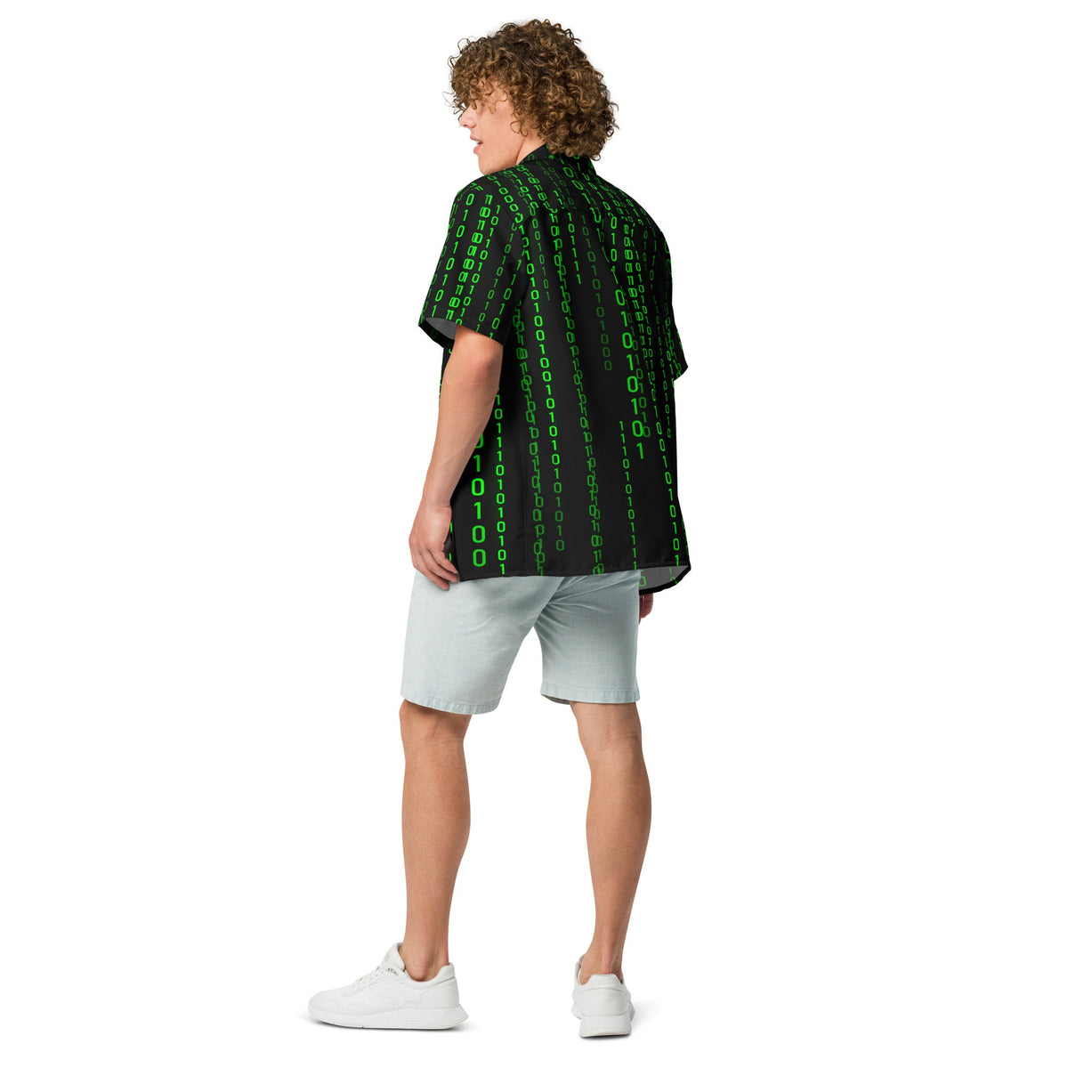 Image of the Matrix Falling Binary Button Shirt (unisex).