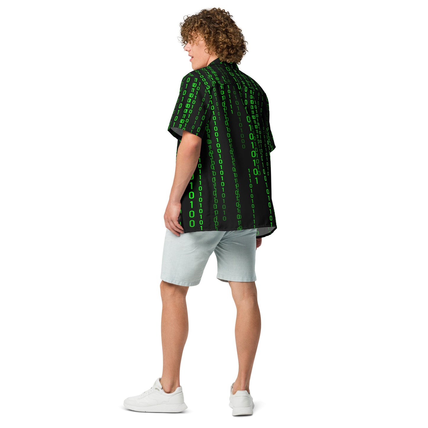 Image of the Matrix Falling Binary Button Shirt (unisex).