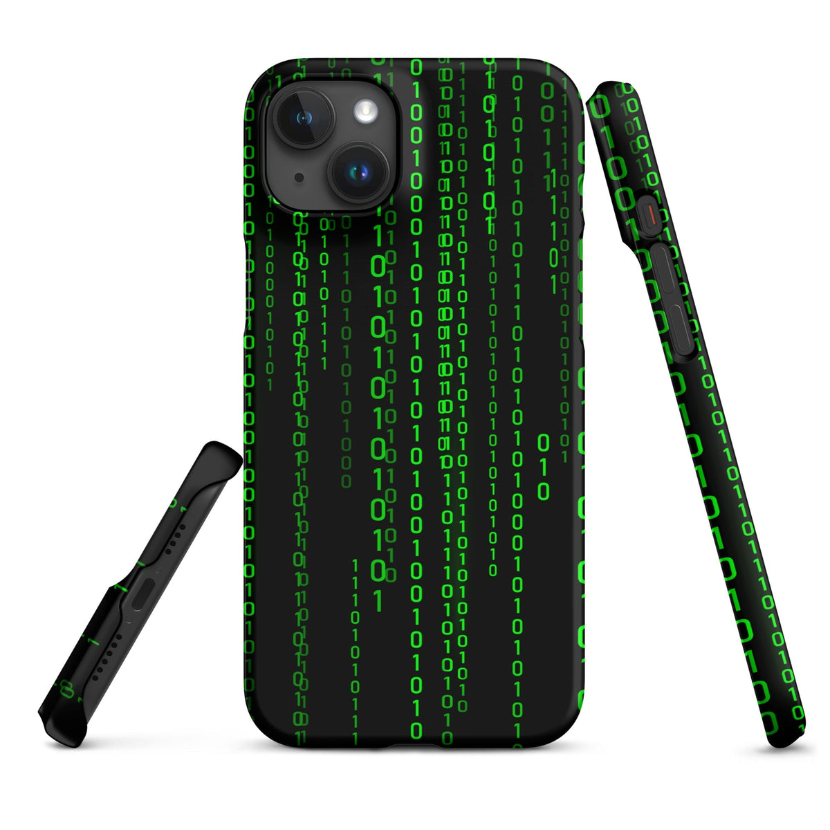 Image of the Matrix Falling Binary Snap Case for iPhone iPhone 15 Plus.
