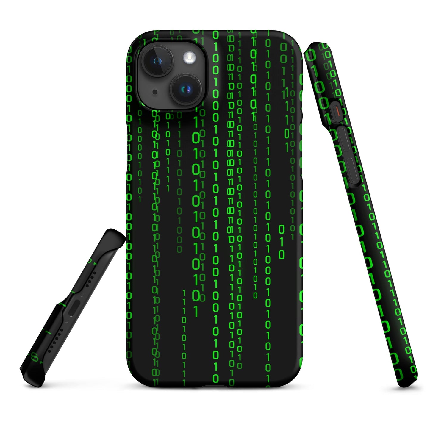Image of the Matrix Falling Binary Snap Case for iPhone iPhone 15 Plus.