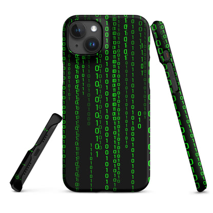 Image of the Matrix Falling Binary Snap Case for iPhone iPhone 15 Plus.