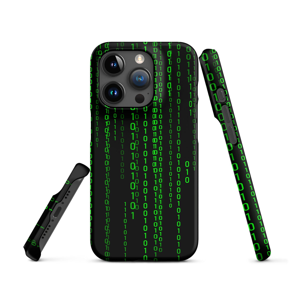 Image of the Matrix Falling Binary Snap Case for iPhone iPhone 15 Pro.