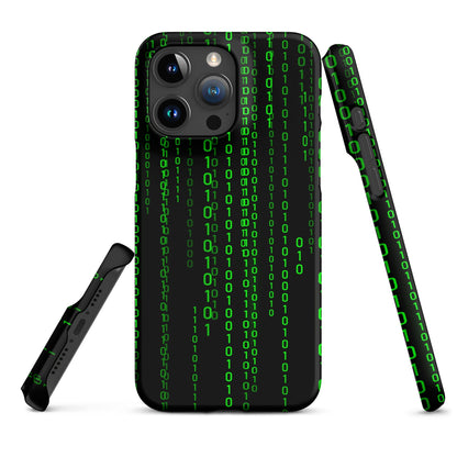 Image of the Matrix Falling Binary Snap Case for iPhone iPhone 15 Pro Max.