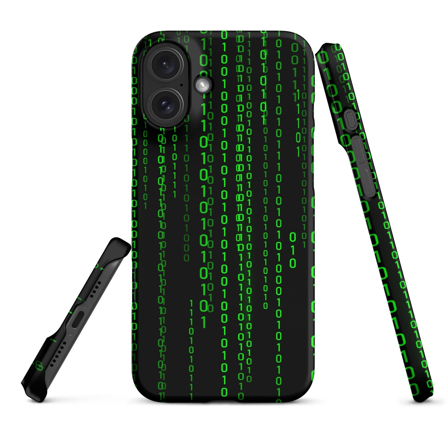 Image of the Matrix Falling Binary Snap Case for iPhone iPhone 16 Plus.