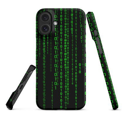 Image of the Matrix Falling Binary Snap Case for iPhone iPhone 16 Plus.