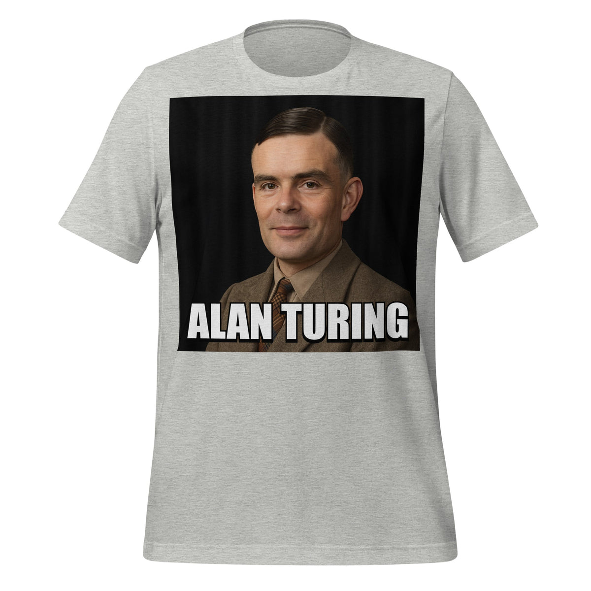 Image of the Meme Portrait of Alan Turing T-Shirt (unisex) Athletic Heather / XS.