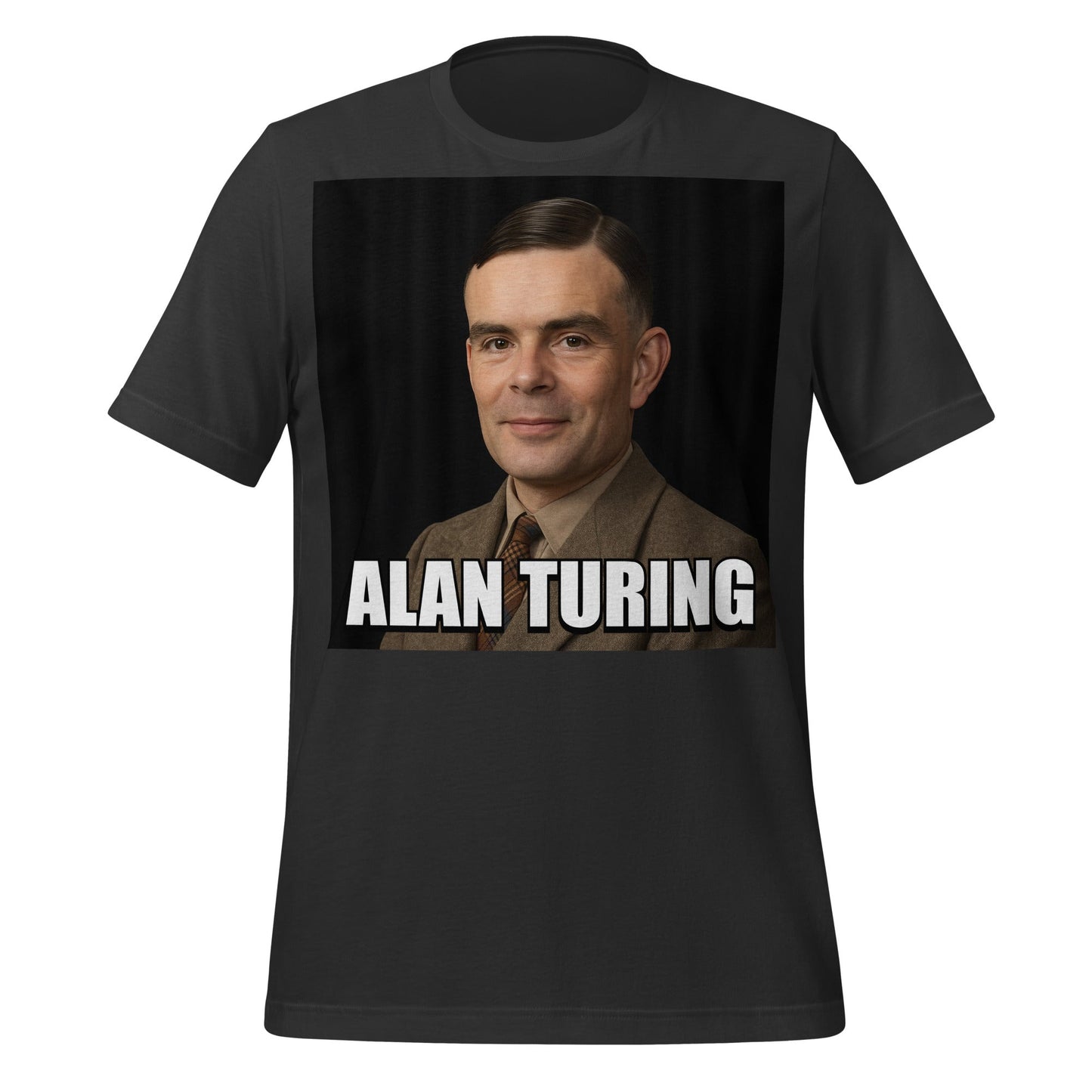 Image of the Meme Portrait of Alan Turing T-Shirt (unisex) Dark Grey / XS.