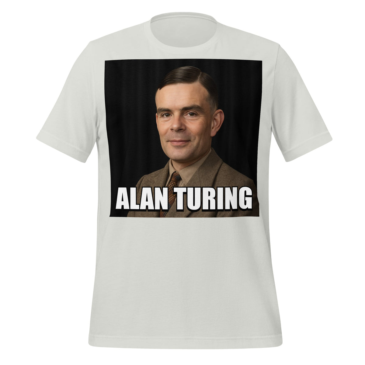Image of the Meme Portrait of Alan Turing T-Shirt (unisex) Silver / S.