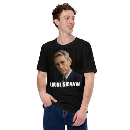 Image of the Meme Portrait of Claude Shannon T-Shirt (unisex).