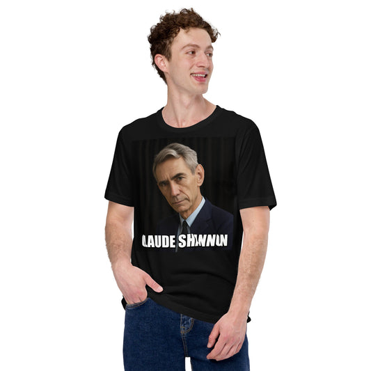 Image of the Meme Portrait of Claude Shannon T-Shirt (unisex).
