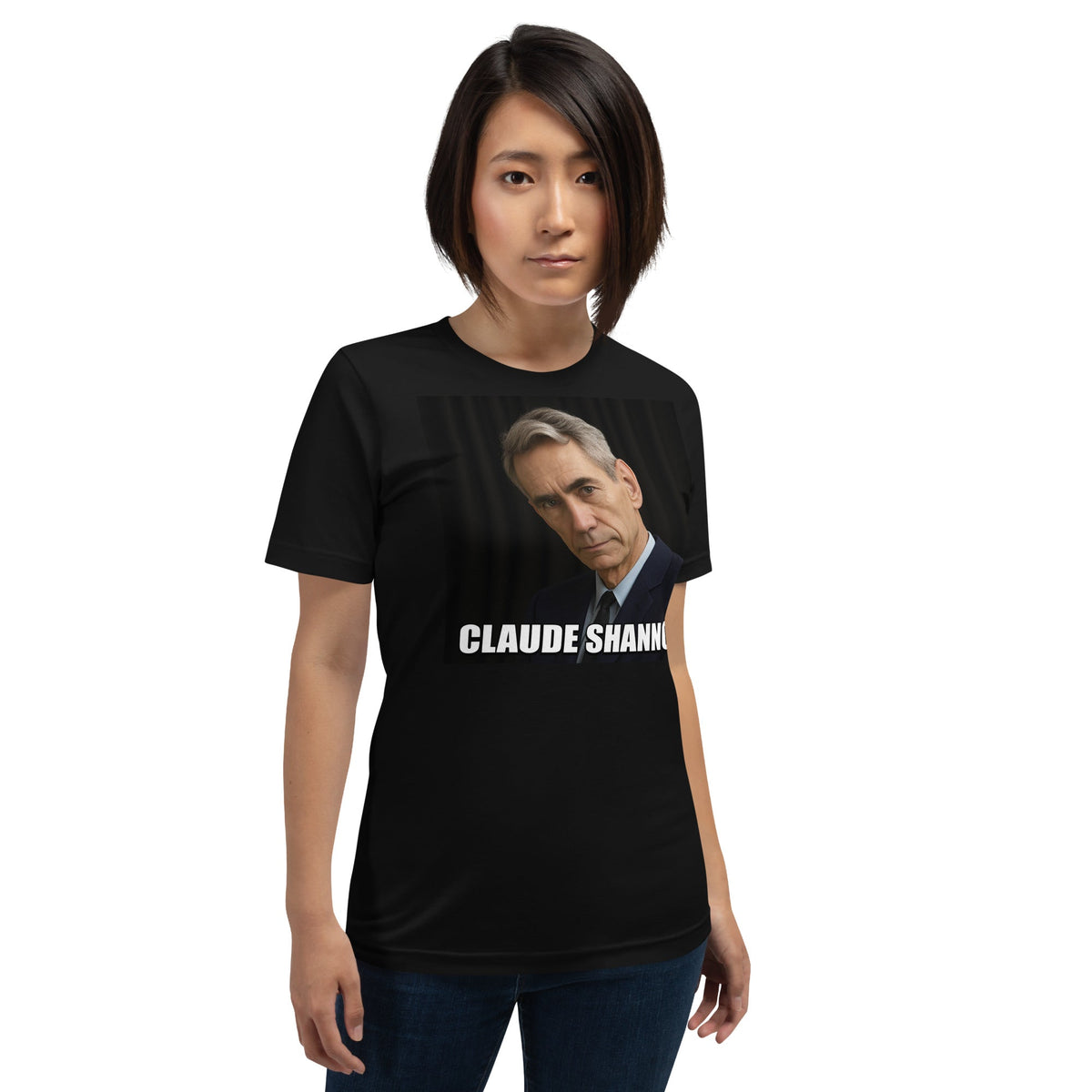 Image of the Meme Portrait of Claude Shannon T-Shirt (unisex).