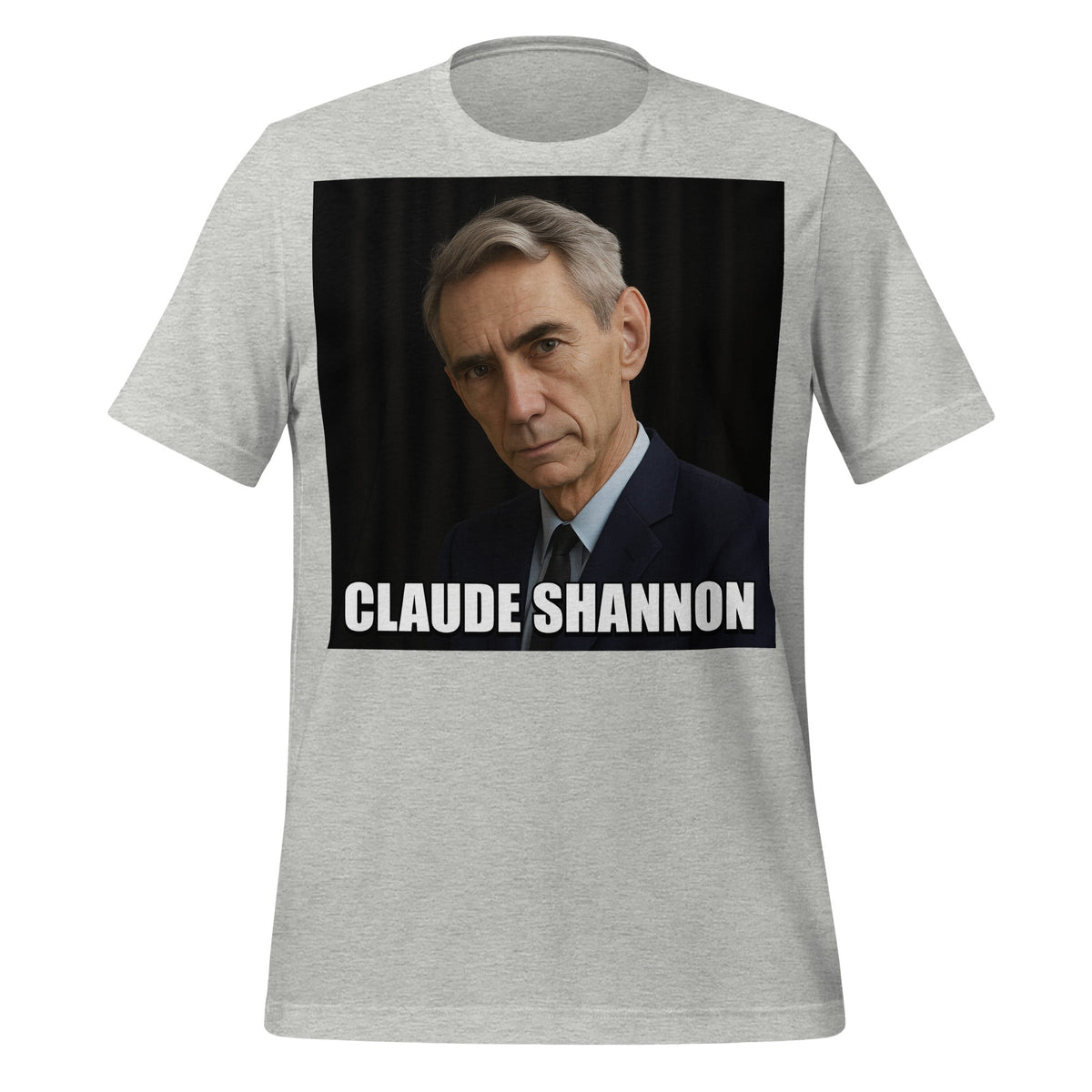 Image of the Meme Portrait of Claude Shannon T-Shirt (unisex) Athletic Heather / M.