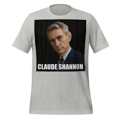 Image of the Meme Portrait of Claude Shannon T-Shirt (unisex) Athletic Heather / M.