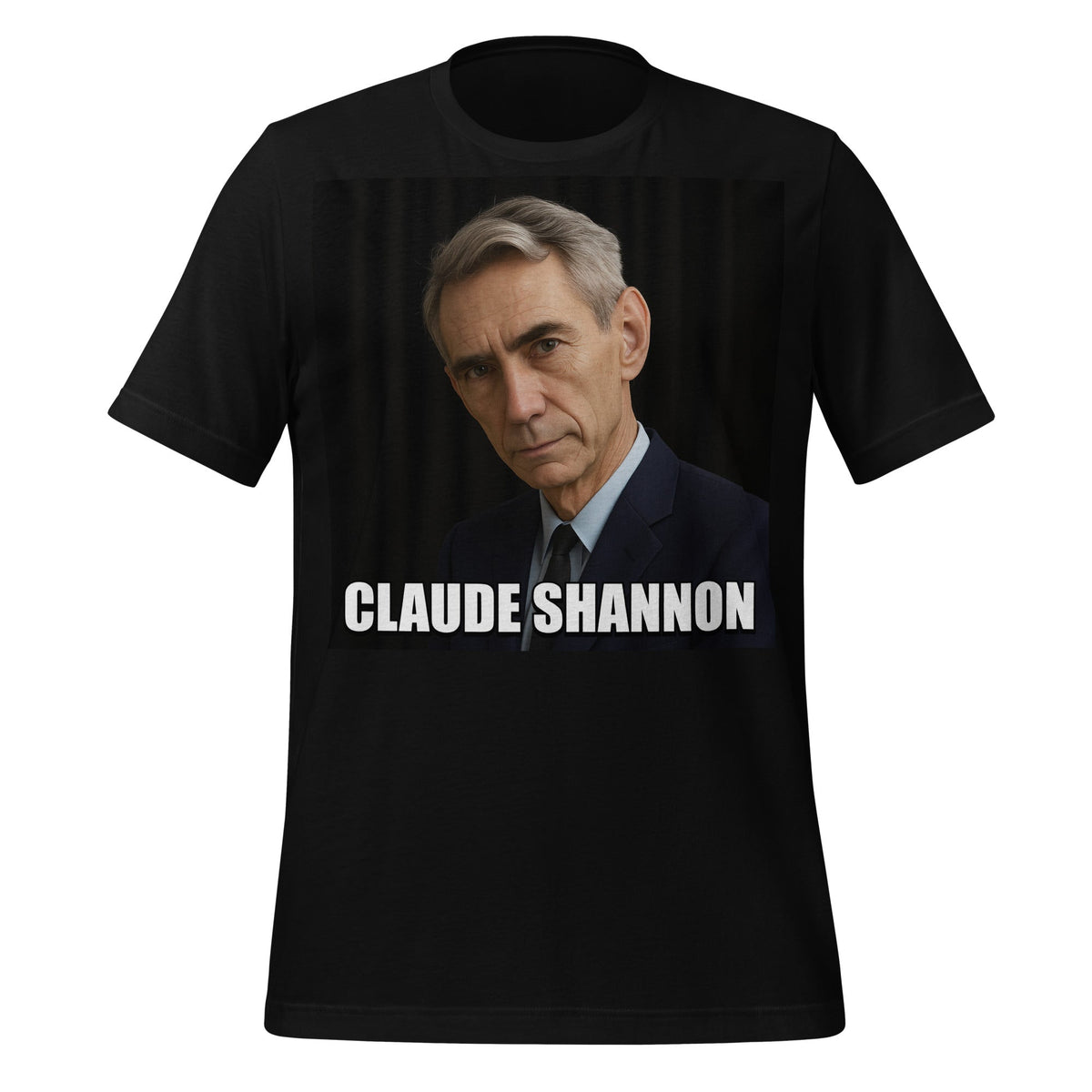 Image of the Meme Portrait of Claude Shannon T-Shirt (unisex) Black / M.