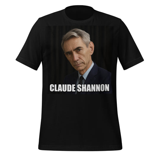 Image of the Meme Portrait of Claude Shannon T-Shirt (unisex) Black / M.