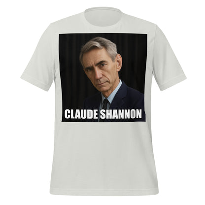 Image of the Meme Portrait of Claude Shannon T-Shirt (unisex) Silver / M.
