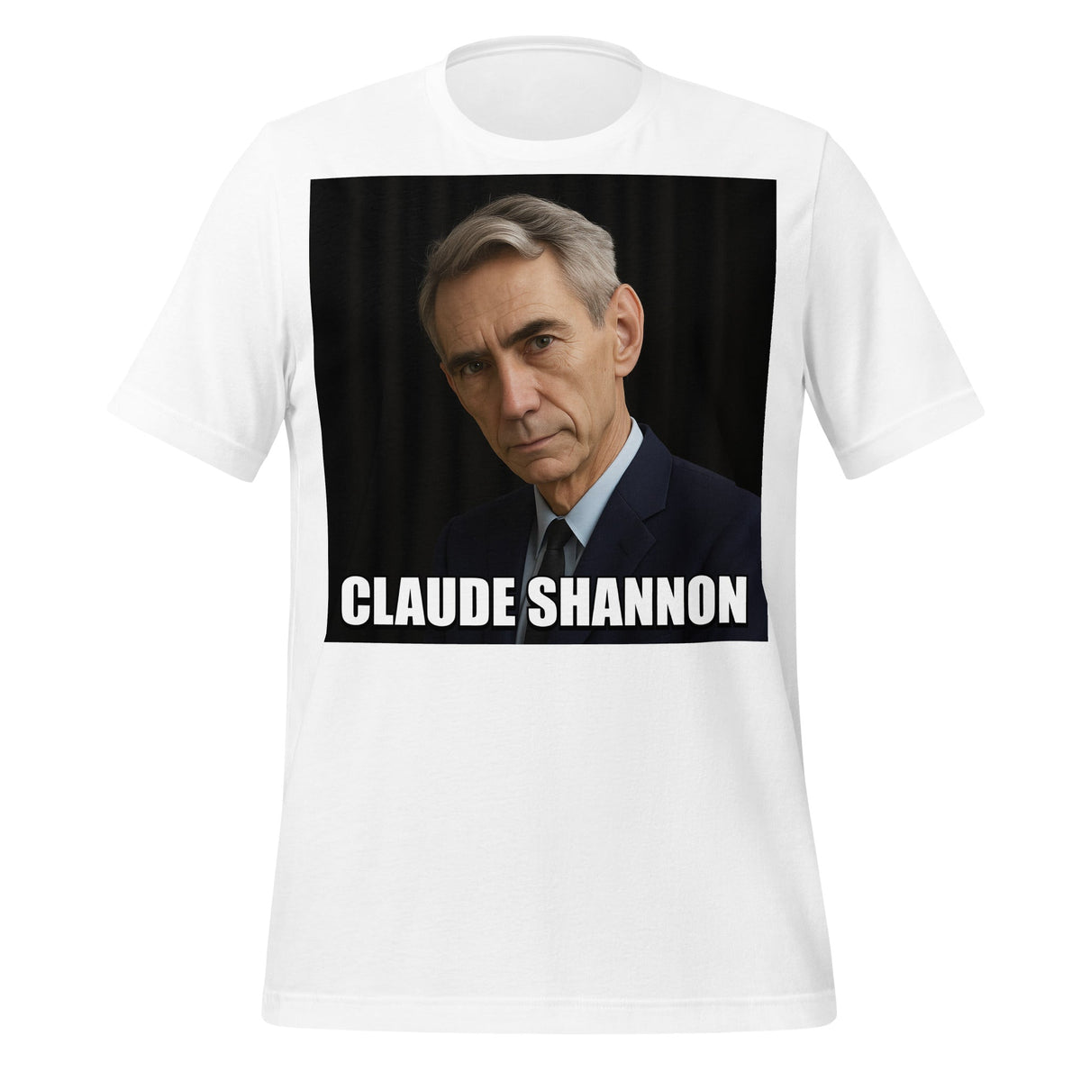 Image of the Meme Portrait of Claude Shannon T-Shirt (unisex) White / M.