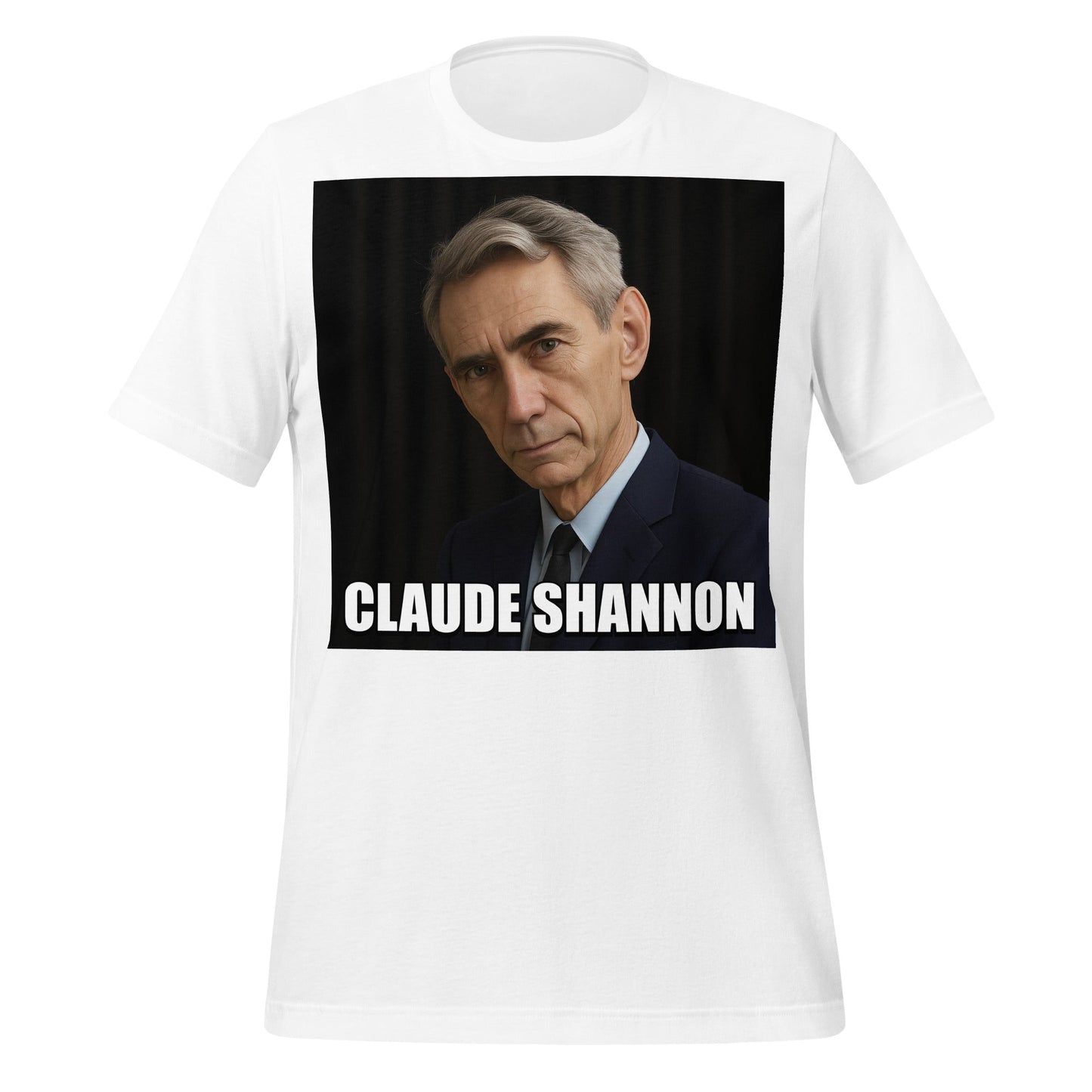 Image of the Meme Portrait of Claude Shannon T-Shirt (unisex) White / M.