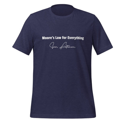 Product mockup photo of the Moore’s Law for Everything [Sam Altman] T Shirt (unisex) Heather Midnight Navy / M.