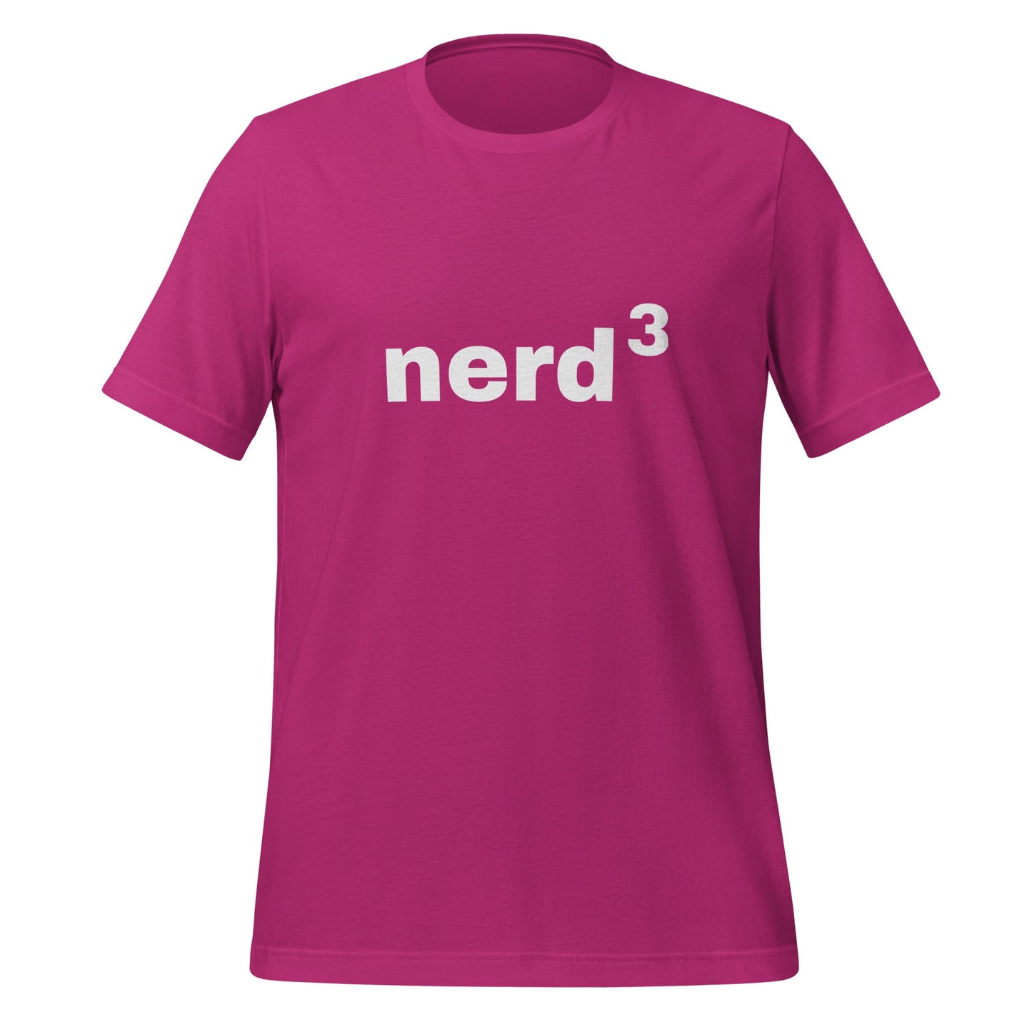 Product mockup photo of the Nerd Cubed T Shirt (unisex) Berry / M.