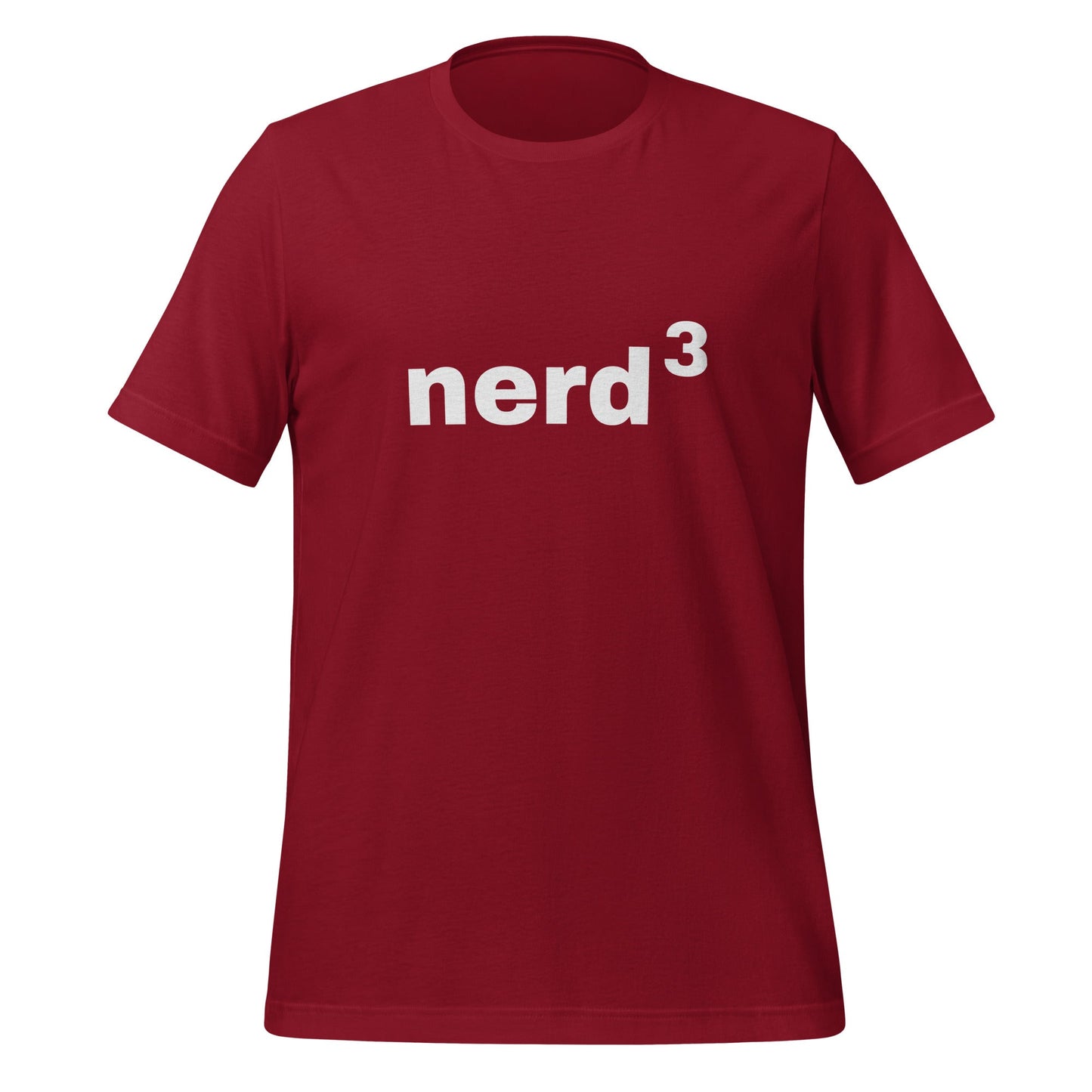 Product mockup photo of the Nerd Cubed T Shirt (unisex) Cardinal / M.