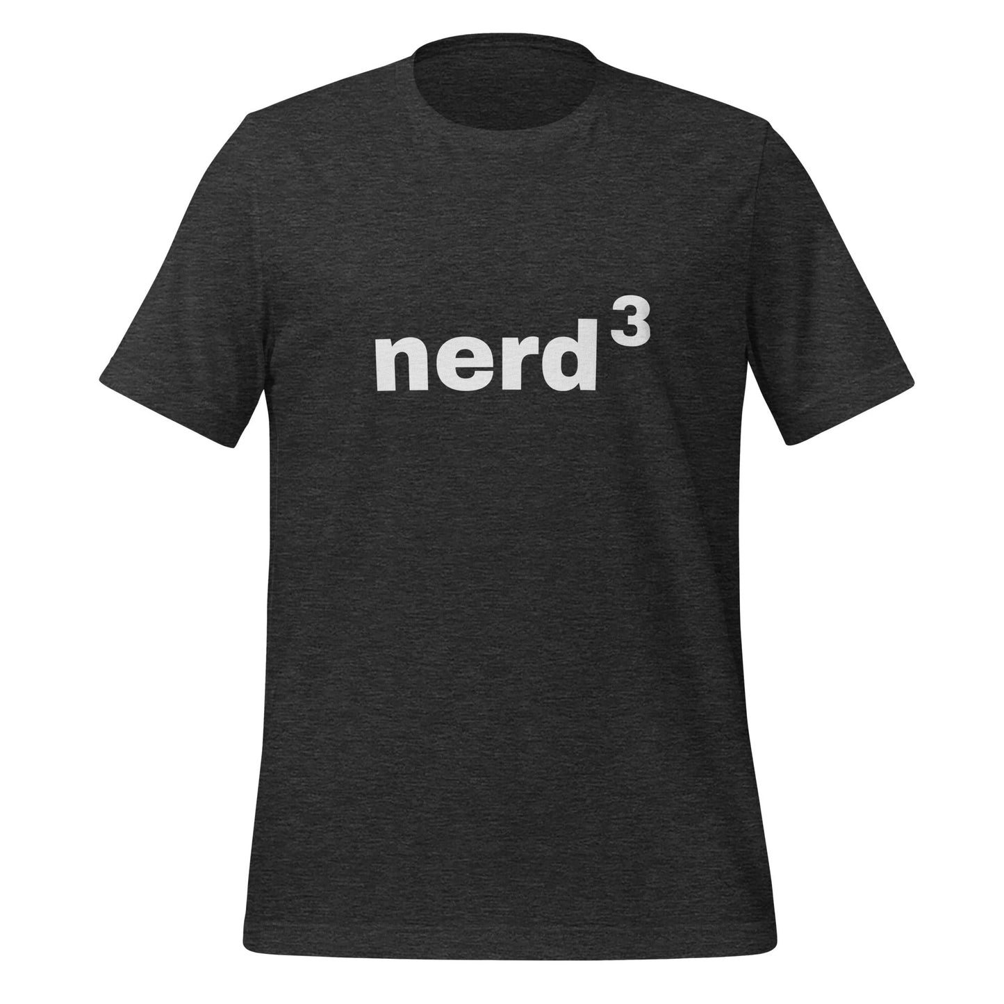 Product mockup photo of the Nerd Cubed T Shirt (unisex) Dark Grey Heather / M.