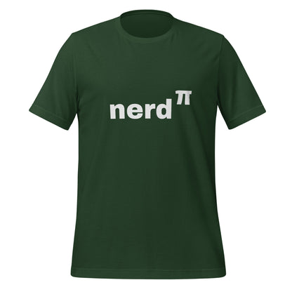 Product mockup photo of the Nerd to the Power of Pi T Shirt (unisex) Forest / M.