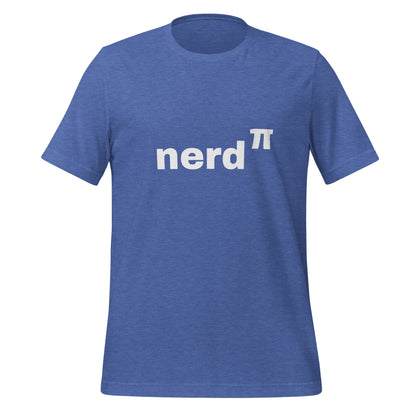 Product mockup photo of the Nerd to the Power of Pi T Shirt (unisex) Heather True Royal / M.