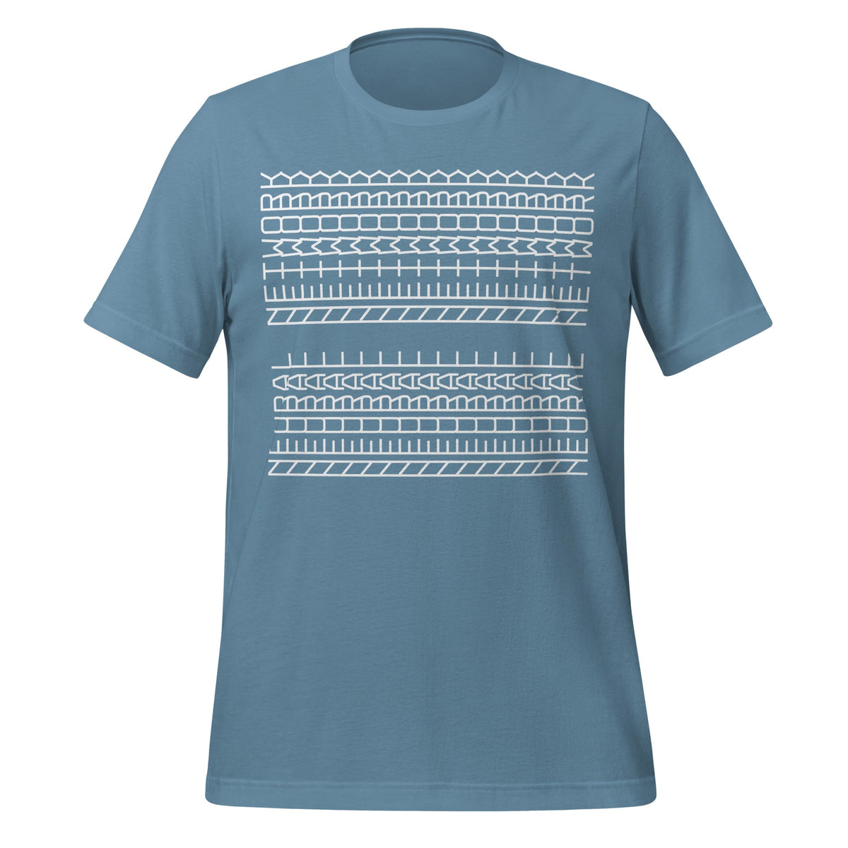 Product mockup photo of the Neural Network Tyre Tread T Shirt (unisex) Steel Blue / M.