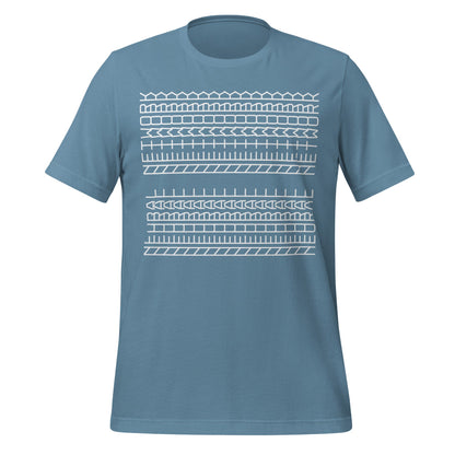 Product mockup photo of the Neural Network Tyre Tread T Shirt (unisex) Steel Blue / M.