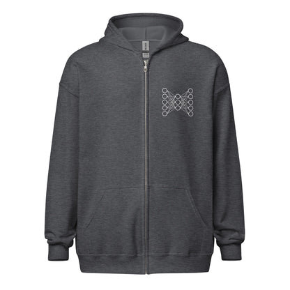 Image of the Neural Network Zip Hoodie 9 (unisex) Dark Heather / M.