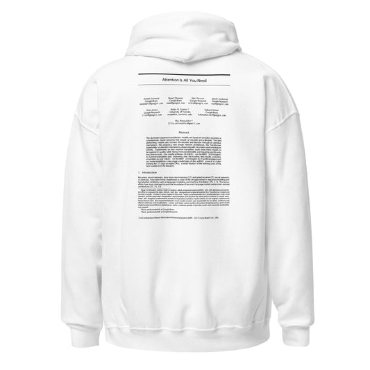 Product mockup photo of the NIPS 2017 Attention is All You Need Paper on Back Hoodie (unisex) M.