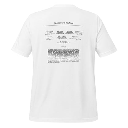 Product mockup photo of the NIPS 2017 Attention is All You Need Paper on Back T-Shirt (unisex).