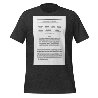 Product mockup photo of the NIPS 2017 Attention is All You Need Paper T Shirt (unisex) Dark Grey Heather / M.