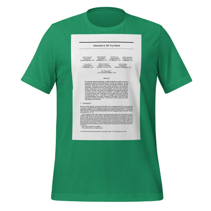 Product mockup photo of the NIPS 2017 Attention is All You Need Paper T Shirt (unisex) Kelly / M.
